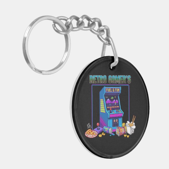  Retro Gamer's Fuel & Fun | 8-Bit Pixel Art Arcade Key Ring (Front Left)
