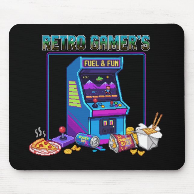  Retro Gamer's Fuel & Fun | 8-Bit Pixel Art Arcade Mouse Mat (Front)