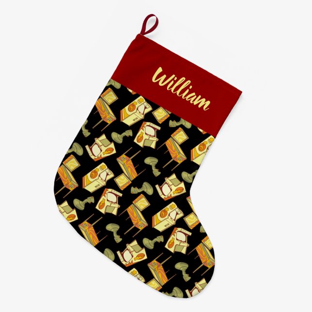 Retro Games Pattern Large Christmas Stocking (Front (Hanging))