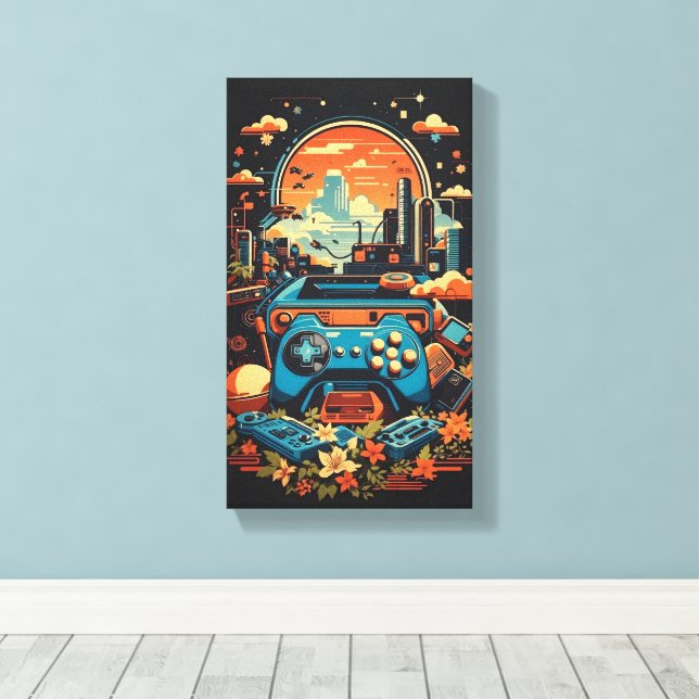 Retro Gaming City Canvas Print (Insitu(Wood Floor))