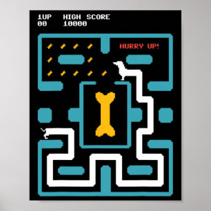 Retro Gaming Console Video Game Dog 80s Arcade  Poster