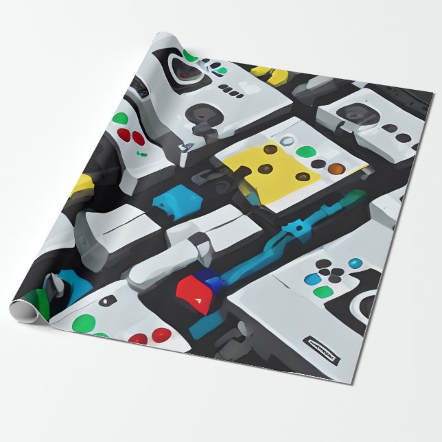 Retro gaming consoles colourful wrapping paper (Unrolled)