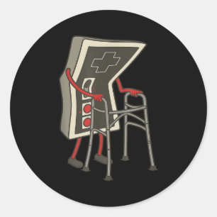 Retro Gaming Controller Old Gamer With Walker Funn Classic Round Sticker