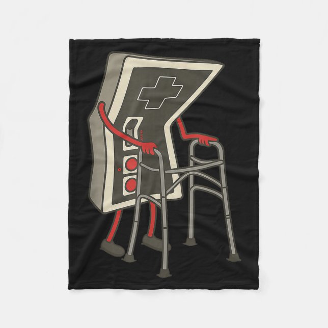 Retro Gaming Controller Old Gamer With Walker Funn Fleece Blanket (Front)