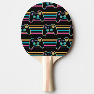 Retro Gaming Geek Gamer 80s neon colours Ping Pong Paddle