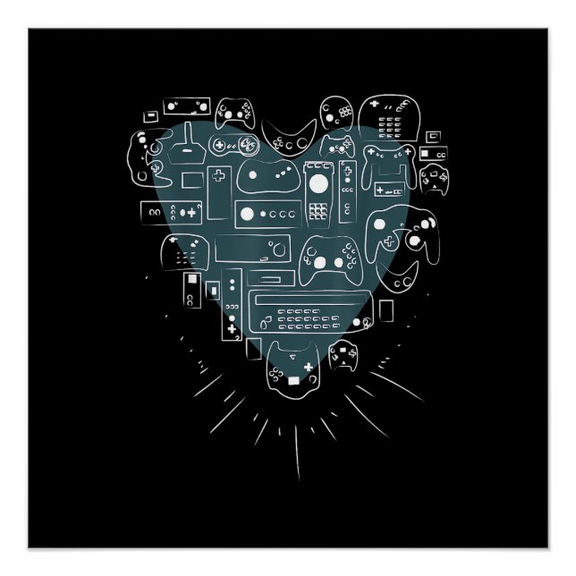 Retro Gaming Heart Video Game Controllers Gamer Poster (Front)
