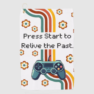 Retro Gaming Illustration – Teal Controller with F Golf Towel
