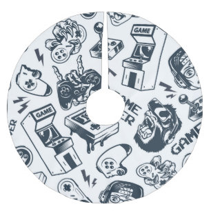 Retro gaming vintage pattern. brushed polyester tree skirt