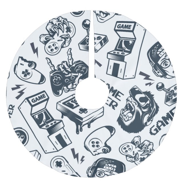 Retro gaming vintage pattern. brushed polyester tree skirt (Front)