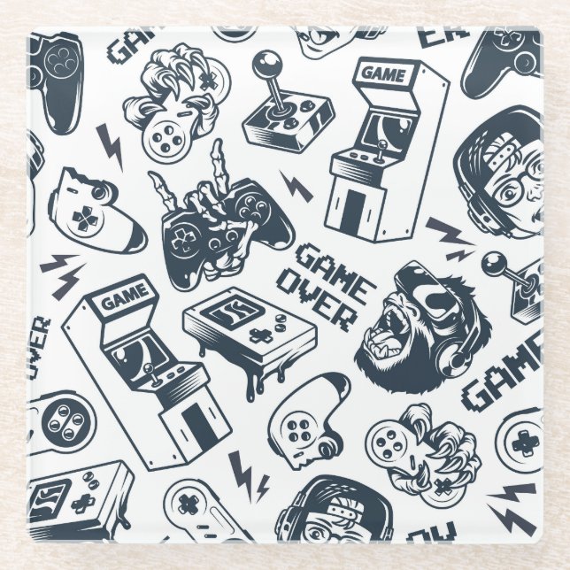 Retro gaming vintage pattern. glass coaster (Front)