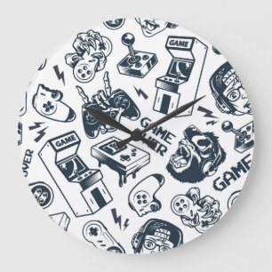 Retro gaming vintage pattern. large clock