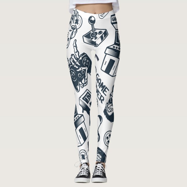 Retro gaming vintage pattern. leggings (Front)