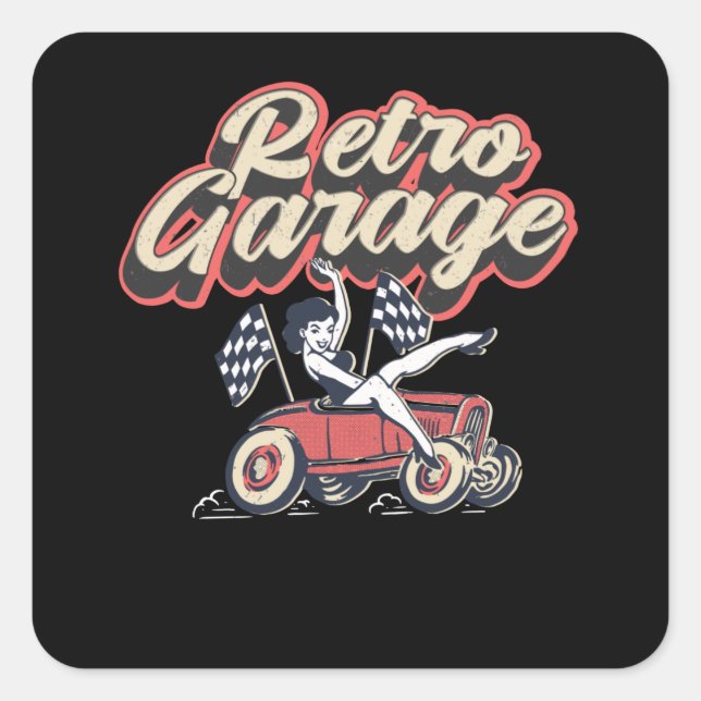 Retro Garage Car Mechanic Repair Workshop Square Sticker (Front)