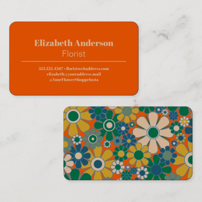 Retro Garden 60s 70s Aesthetic Floral Pattern Business Card (Front/Back)