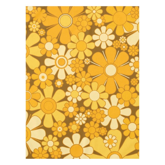 Retro Garden Cheerful 60s 70s Floral Pattern Tablecloth (Front)