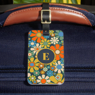 Retro Garden Cheerful Floral 60s 70s Personalised Luggage Tag