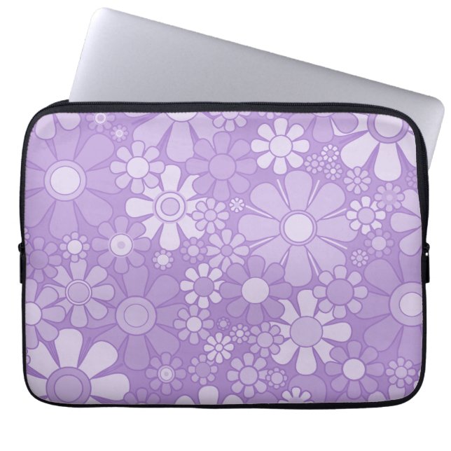 Retro Garden Cheerful Floral Pattern Lavender Laptop Sleeve (Front)