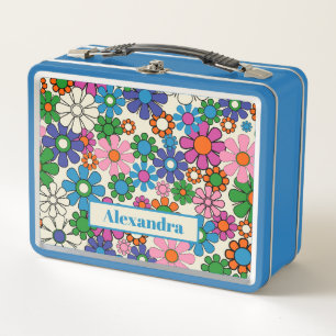 Retro Garden Colourful 60s 70s Floral Pattern Metal Lunch Box