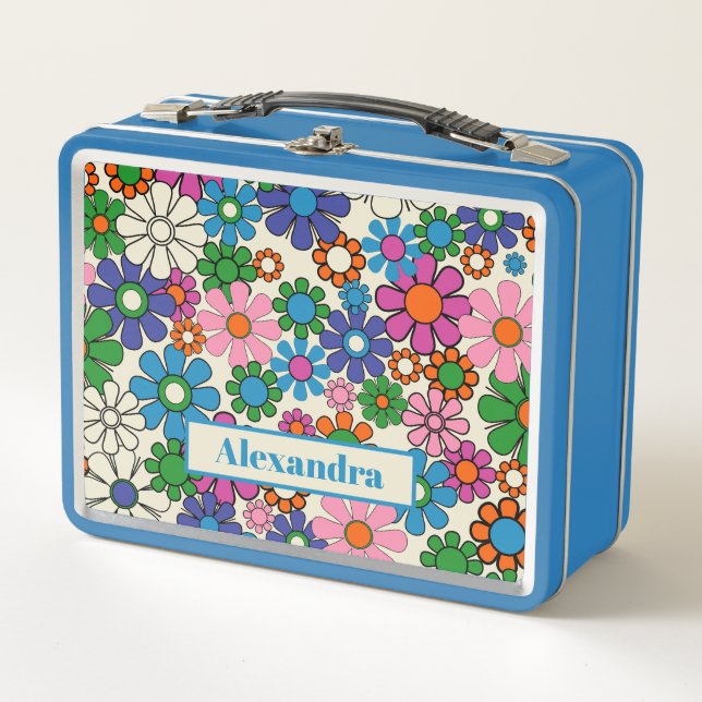 Retro Garden Colourful 60s 70s Floral Pattern  Metal Lunch Box (Front)