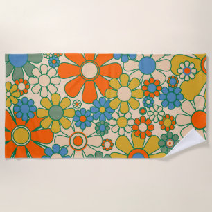 Retro Garden Floral 60s 70s Pattern Beach Towel