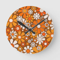 Retro Garden Floral 60s 70s Pattern Brown & Orange