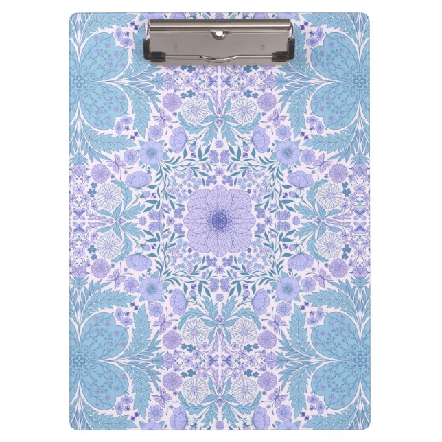Retro garden florals in blue and violet clipboard (Front)