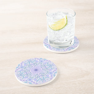 Retro garden florals in blue and violet coaster