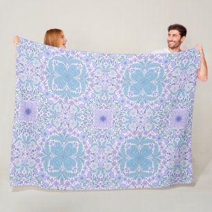 Retro garden florals in blue and violet fleece blanket