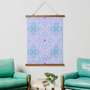 Retro garden florals in blue and violet hanging tapestry