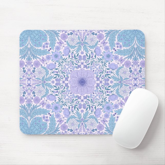 Retro garden florals in blue and violet mouse mat (With Mouse)