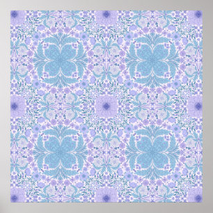 Retro garden florals in blue and violet poster