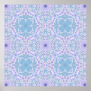 Retro garden florals in blue and violet poster