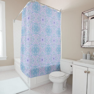Retro garden florals in blue and violet shower curtain