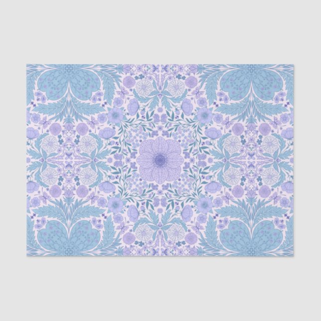 Retro garden florals in blue and violet tissue paper (Front)
