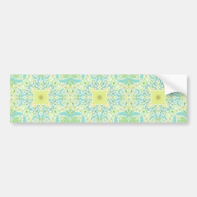 Retro garden florals in green and yellow bumper sticker (Front)