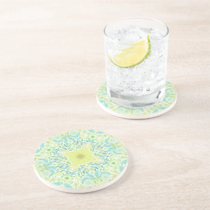Retro garden florals in green and yellow coaster
