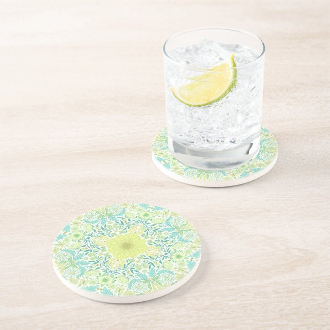 Retro garden florals in green and yellow coaster (Side)