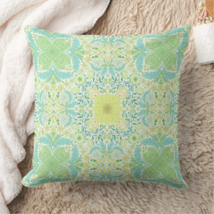 Retro garden florals in green and yellow cushion