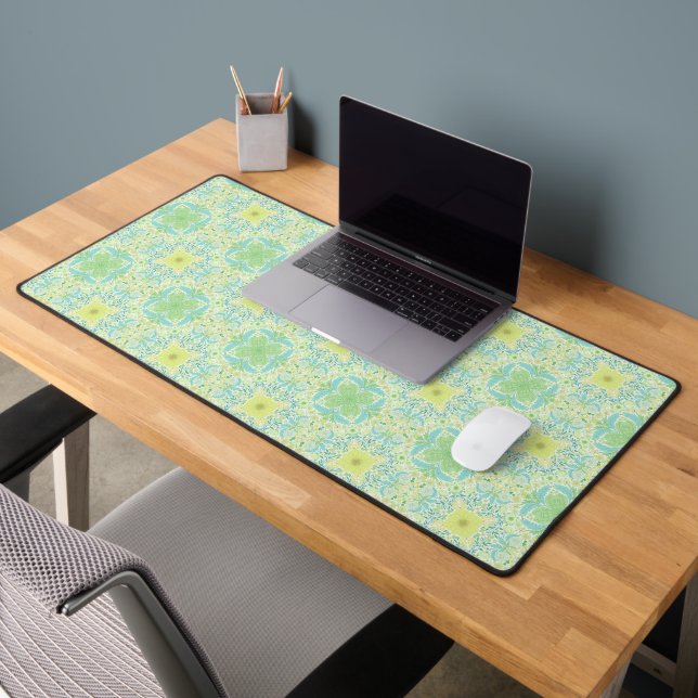 Retro garden florals in green and yellow desk mat (Office 2)