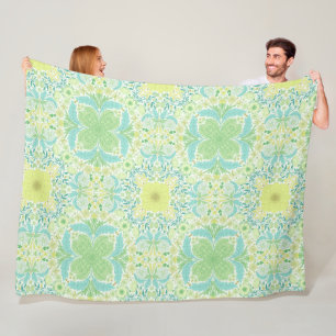 Retro garden florals in green and yellow fleece blanket