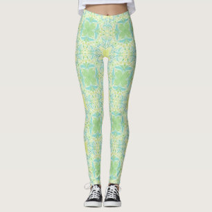 Retro garden florals in green and yellow leggings