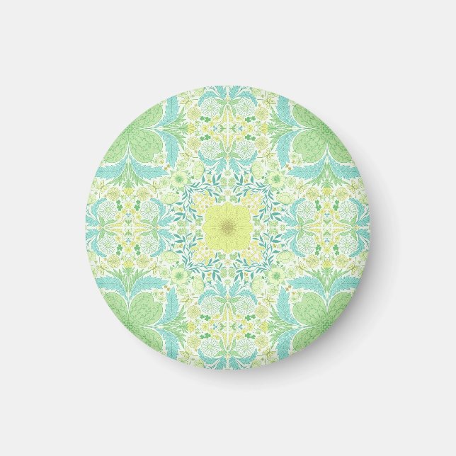 Retro garden florals in green and yellow magnet (Front)