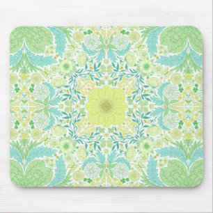 Retro garden florals in green and yellow mouse mat