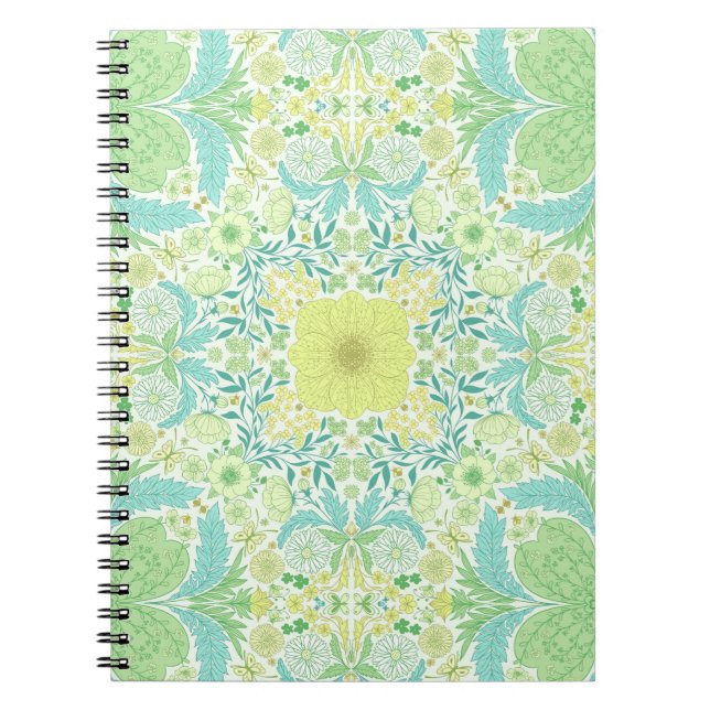 Retro garden florals in green and yellow notebook (Front)