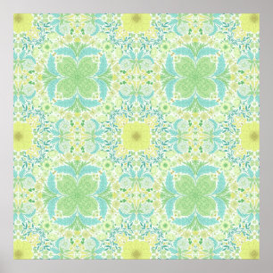 Retro garden florals in green and yellow poster