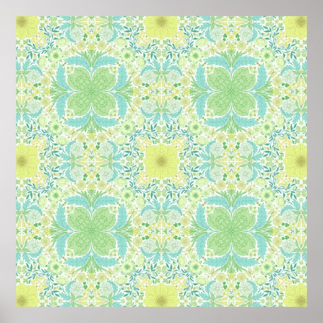 Retro garden florals in green and yellow poster (Front)