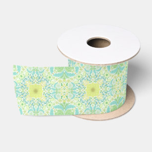 Retro garden florals in green and yellow satin ribbon