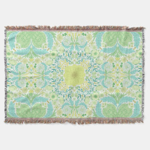Retro garden florals in green and yellow throw blanket