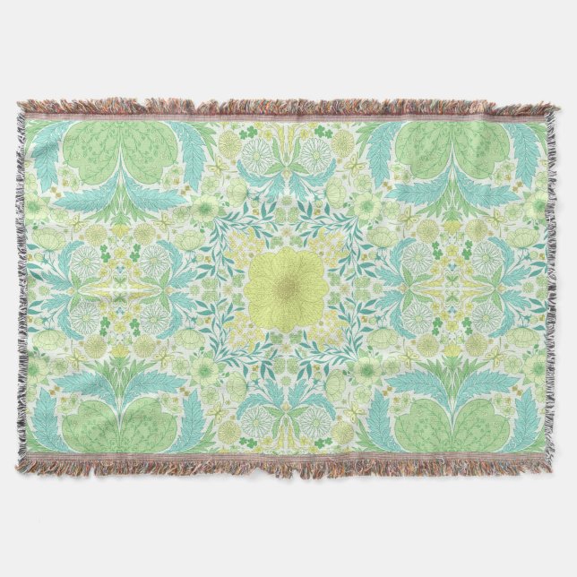 Retro garden florals in green and yellow throw blanket (Front)