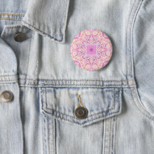 Retro garden florals in pink 6 cm round badge